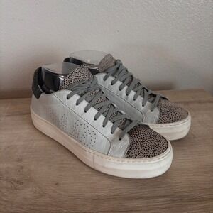 P448 Thea Silver Leopard Leather Low Top Size 38,‎ US Size 8 US Size